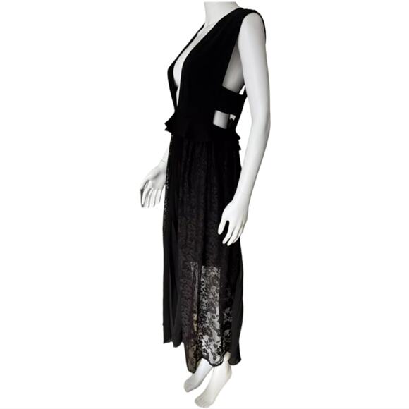 FRENCH CONNECTION Angelina Pleated Lace And Jersey Black Maxi Dress Size 8 New - Picture 15 of 16